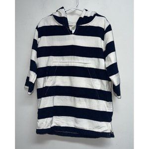 Pottery Barn Kids Terry Hood Swim Cover Up Toddler SZ 2 3 Navy Blue White Stripe